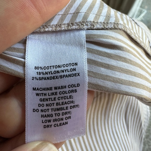 Lafayette 148 New York Valen Neutral Striped Asymmetric Hem Top Blouse, size S - Picture 6 of 7